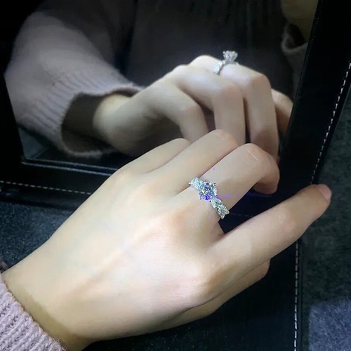 14K White Gold Plated Round Lab-Created Diamond Women's Wedding Engagement Ring - Picture 5 of 5