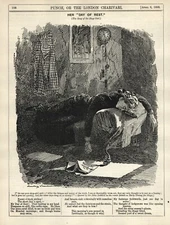RARE 1893 British Cartoon EARLY "WORKING WOMAN" "Her 'Day at Rest'" COMMENTARY