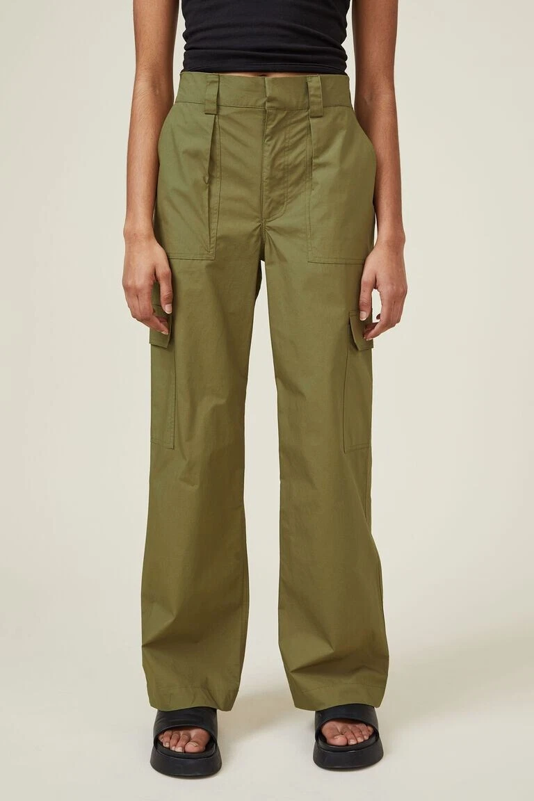 Cotton Cargo Pants - Khaki green - Ladies