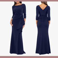 NWT $268 XSCAPE [ 4 ] Cynthia Scuba Crepe Rosette Detail Sheath Gown Blue #Q972