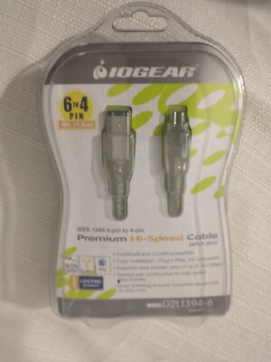 IOGEAR IEEE 1394 6 pin to 4 pin Premium Hi-Speed Cable 6 ft. G2L1394-6 New