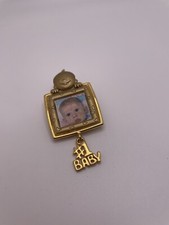Signed JJ Costume Jewelry Brooch Pin Gold Tone 1 Baby Photo Picture Frame