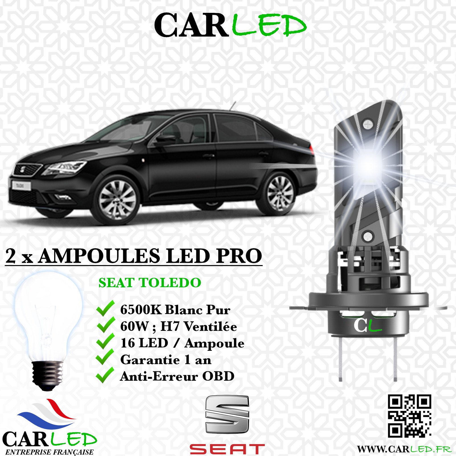 Kit ampoule LED Seat Toledo eclairage feux de croisement et route ampoules h7 h4
