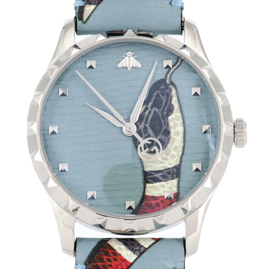 Montre bracelet pour homme Gucci G Timeless YA1264080 bleue imprimée tête de serpent de roi neuve