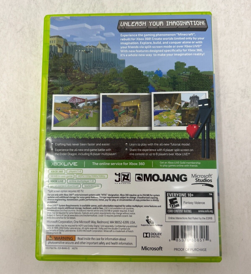 Minecraft Box Ebay Case Only NO GAME OR MANUAL Minecraft Xbox 360 Edition Authentic ...