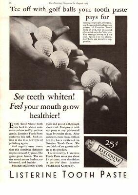1929 Listerine Golf Balls Pays For Your Tooth Paster Lambert Pharmacal Print Ad