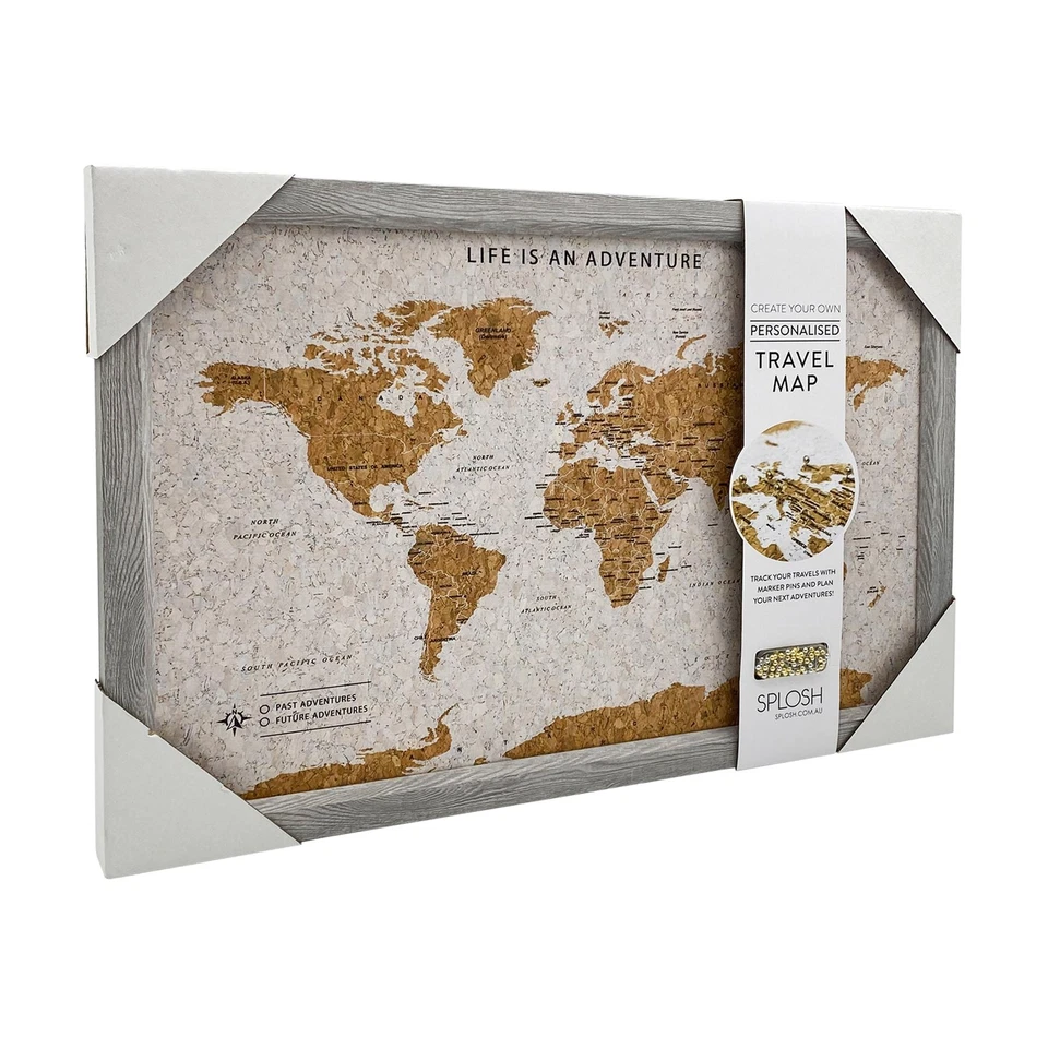 World Travel Map Pin Board Pins Splosh Personalised Planner Maps Cork Grey Foto 4 de 4