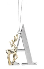 Ganz Elegant Silver Monogram Letter "A" Ornament Accented w/Gold Reindeer Zinc