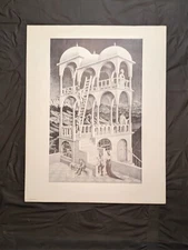 VINTAGE 22½" by 28½" M. C. Escher BELVEDERE Lithograph Poster Black White