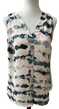 CAbi Gelato Pink Green Teal Watercolor Sleeveless Blouse Woman’s Small #5035
