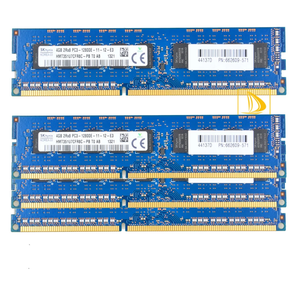 16 GB SK Hynix 4x 4 GB 2Rx8 DDR3 1600 MHZ PC3-12800E CL11 DIMM memoria desktop RAM @ - Immagine 2 di 4