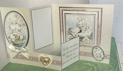 Handgefertigte Liebe Romantik Jahrestag ausgefallene Klappkarte foliert Schwäne Hasen 6x6 Zoll
