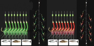 5Pack Sabiki Rig Bait 8Hook Saltwater Fishing Lure Bright Fish Skin String Hook