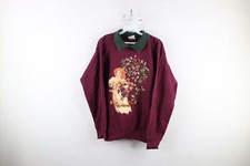 Vtg 90s Streetwear Womens M Faded Cherub Angel Flower Collared Sweatshirt USA