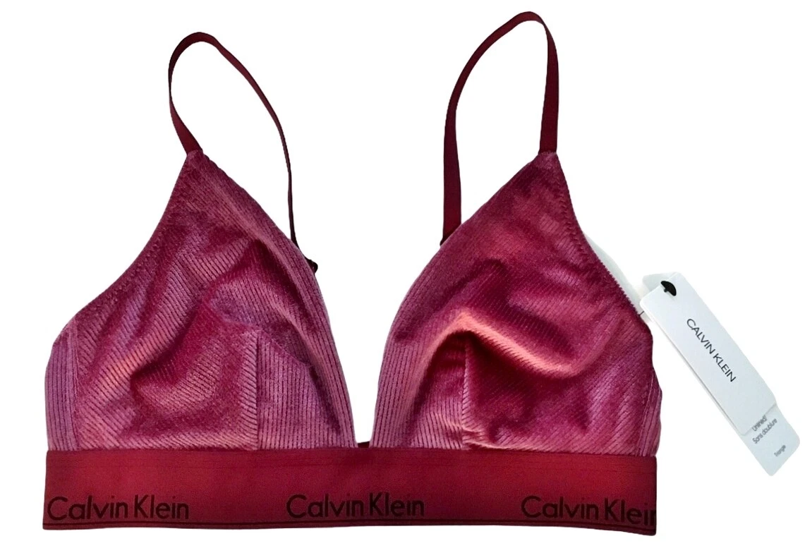 NWT Calvin Klein CK Modern Cotton Velvet Triangle Bralette Bra Logo Plum M