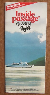 Vintage 1978/79 Travel Tourist Timetable B.C. Fähren Queen Of Prince Rupert
