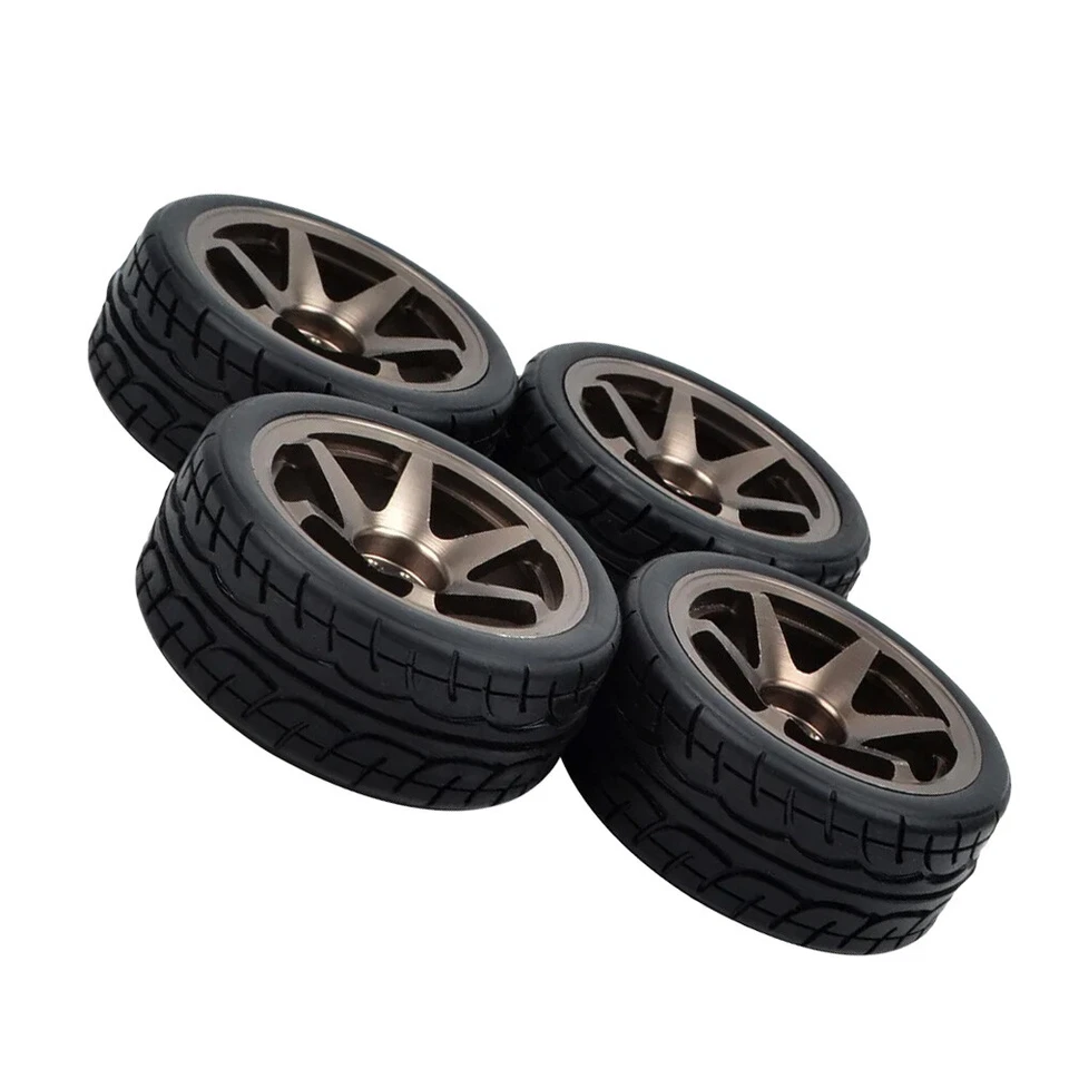4Pcs Tires w/ Aluminum Wheels Rim Hex 12mm  for 1:10 RC On Road Drift Racing Car - Image 3 of 4