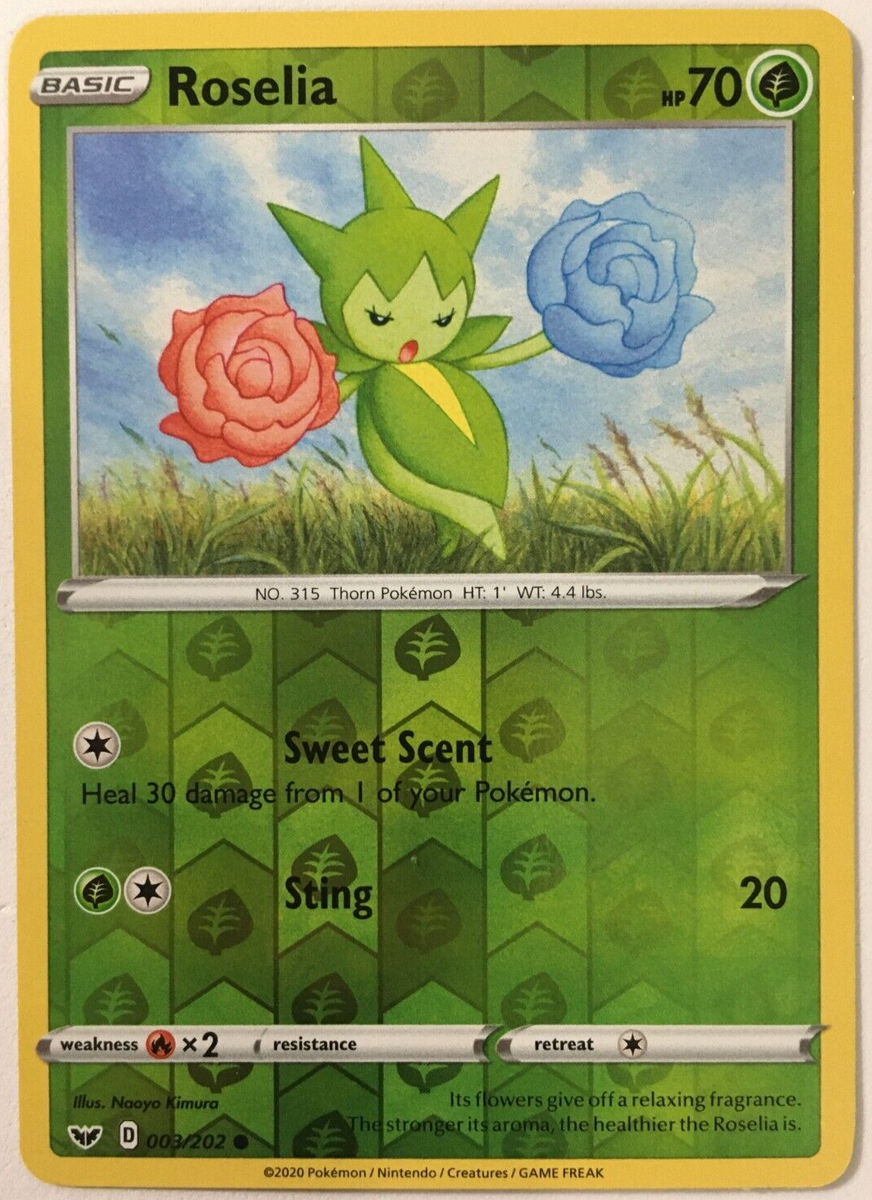 POKEMON ROSELIA 003/202 SWORD & SHIELD COMMON REVERSE HOLO NEAR