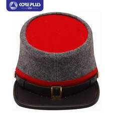 US Civil War Grey Kepi with Red Top  Band - Leather Peak, All Sizes Available