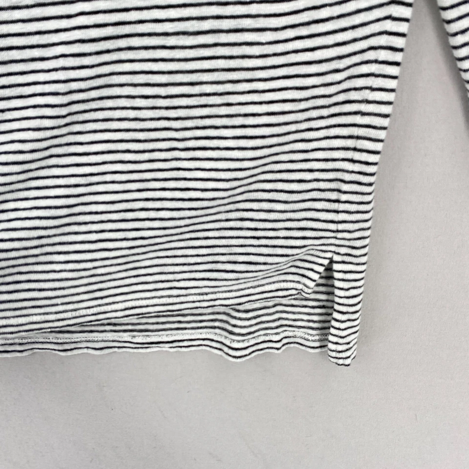 Camiseta Vince Manga Larga Rayas Blanca Negra Mujer Pequeña Gran Tamaño Lino Jersey Foto 4 de 4