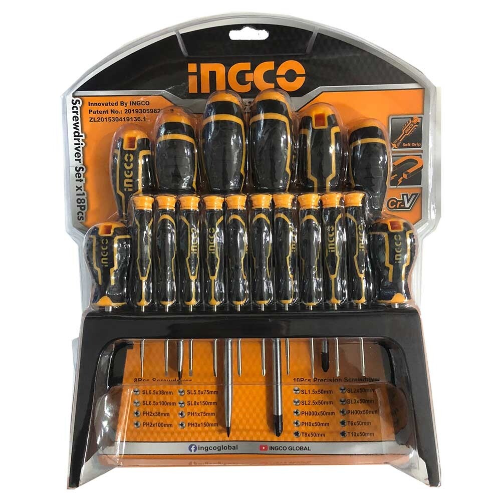 Set cacciaviti 18 pezzi Giraviti Taglio Croce Torx Stella Precisione Stand Ingco