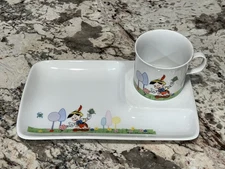 VTG Walt Disney Childs Porcelain Snack Plate Cup Set Pinocchio Japan 9x5.5 in