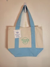 Trader Joe's Mini Canvas Tote Pastel Blue New w/ Tags Spring 2025 Reusable
