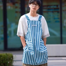 Men Kitchen Apron Striped Workwear Midi Casual Lace Up Apron w/Pockets Japnese