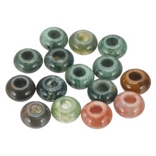 15 Pcs Natural Large Hole Gemstone Beads for DIY Jewelry Craft, Gem Green