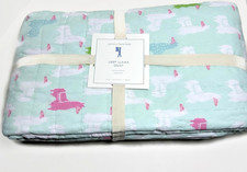 Edredón doble Pottery Barn Kids verde aguamarina pálida llama rosa punto leopardo nuevo