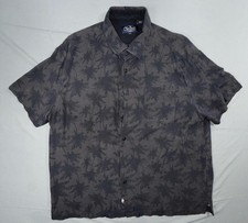 Nat Nast Shirt Mens XL Gray Palm Tree Silk Cotton Short Sleeve Button Up Camp