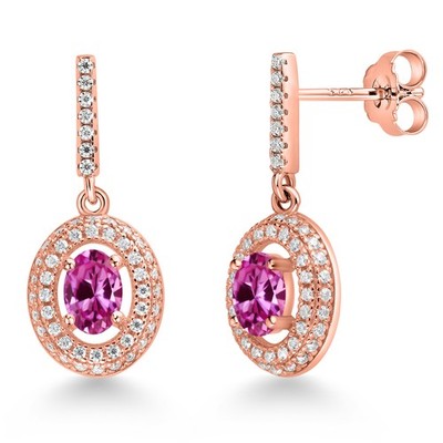 18K Rose Gold Plated Silver Dangle Earrings Created Sapphire Moissanite (1.51