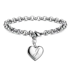 925 Sterling Solid Silver Jewelry Letter Charm Heart Bracelet For Women
