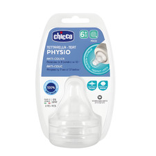 Chicco Physio Silicone Bottle Teat Fast Flow 6m Anti-Colic Nipple 2-Pack