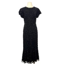 Mac Duggal Flutter Sleeve Beaded Midi Evening Dress Black Sparkly 8