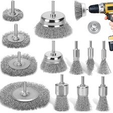 Drahtb&uuml;rsten Set, 12 St&uuml;ck, f&uuml;r Bohrmaschine, Messing, Edelstahl, Rost, Farbe