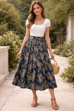 Herman Geist Skirt Sz 8  Vintage Pleated Paisley Maxi Casual Workwear Party
