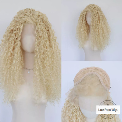 13x4 Lace Front Wig Light Blond Wavy Human Hair Blend Heat Ok for Women Wig 24In