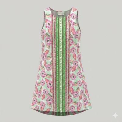 Pappagallo Womens Pink Green Floral Geometric Sleeveless A-Line Dress Large