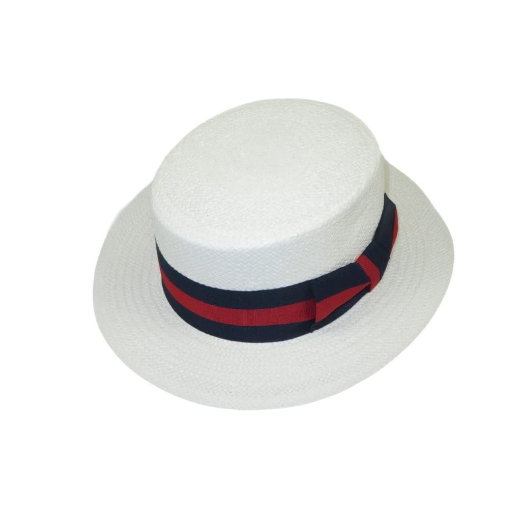 Men's Bruno Capelo Boater Natural Straw Flat Crown Hat BC631 White/Red/Blue image 3