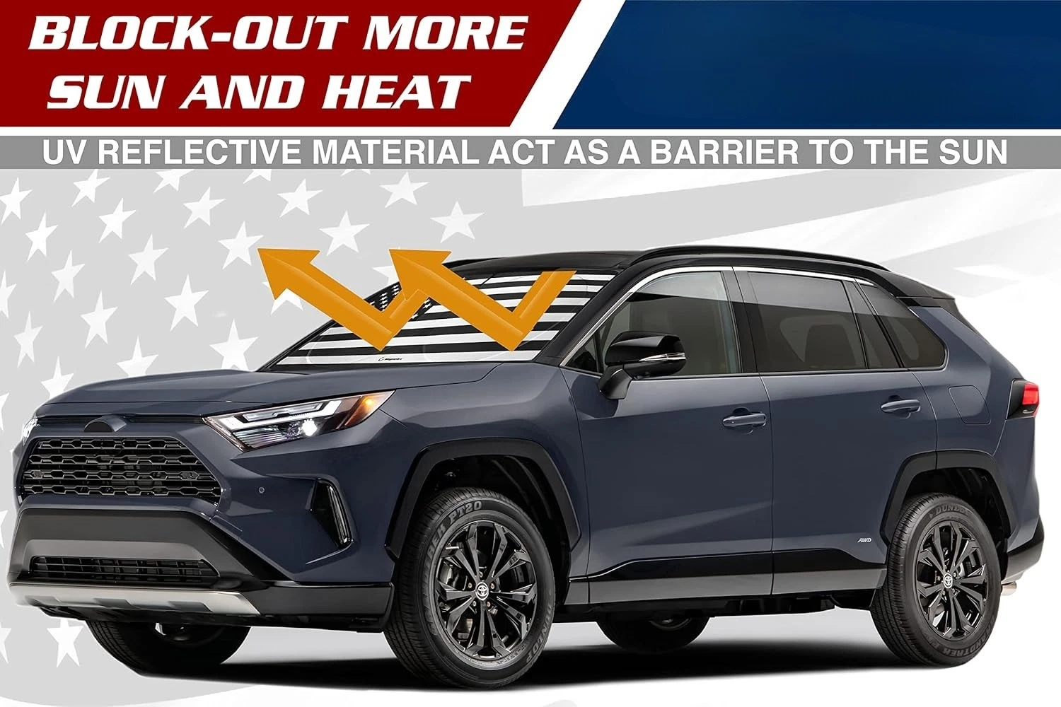 Flag Windshield Sun Shade, High-Resolution Car Sun Shield with Mirror, Cut-Out