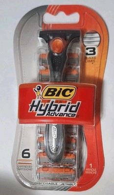 New Sealed 1 Bic Hybrid Advance Mens Razor Handle Total Of 6 Cartridges