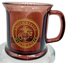 Vintage USMC Marine Corps Amber Purple Glass Mug Made in USA Gold Seal NICE!