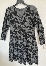 Karen Kane Abstract Knit Womens Cozy Shift Dress Plus Size 1X Gray Black