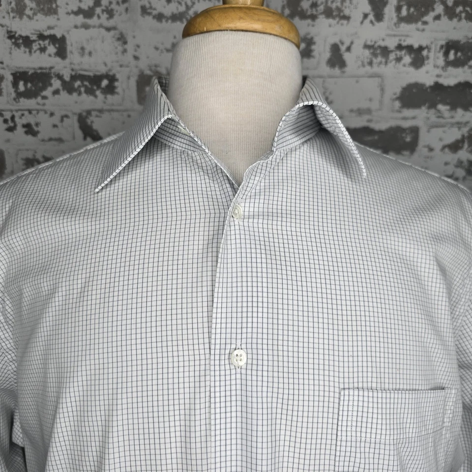 Camisa de vestir Corneliani Italia para hombre blanca a cuadros de algodón manga larga 17/43 talla XL Foto 2 de 4