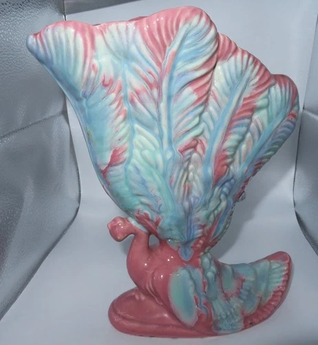 9" Royal Haeger Peacock Ceramic Vase -Pink, Blue, Green - R712, 9-1/4"