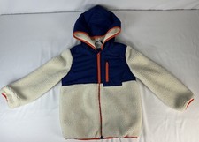 GAP Kids Small Sherpa Fleece Hooded Jacket White Navy Orange Full Zip EUC Warm