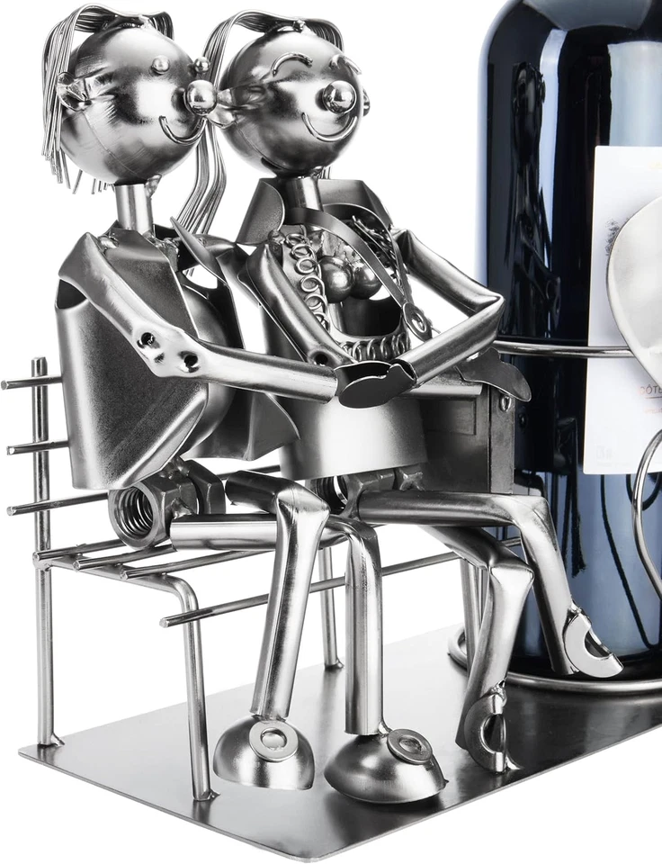 Portabottiglie Amanti Sulla Panchina - Portabottiglie Da Vino Argento - Portabot - Immagine 3 di 4