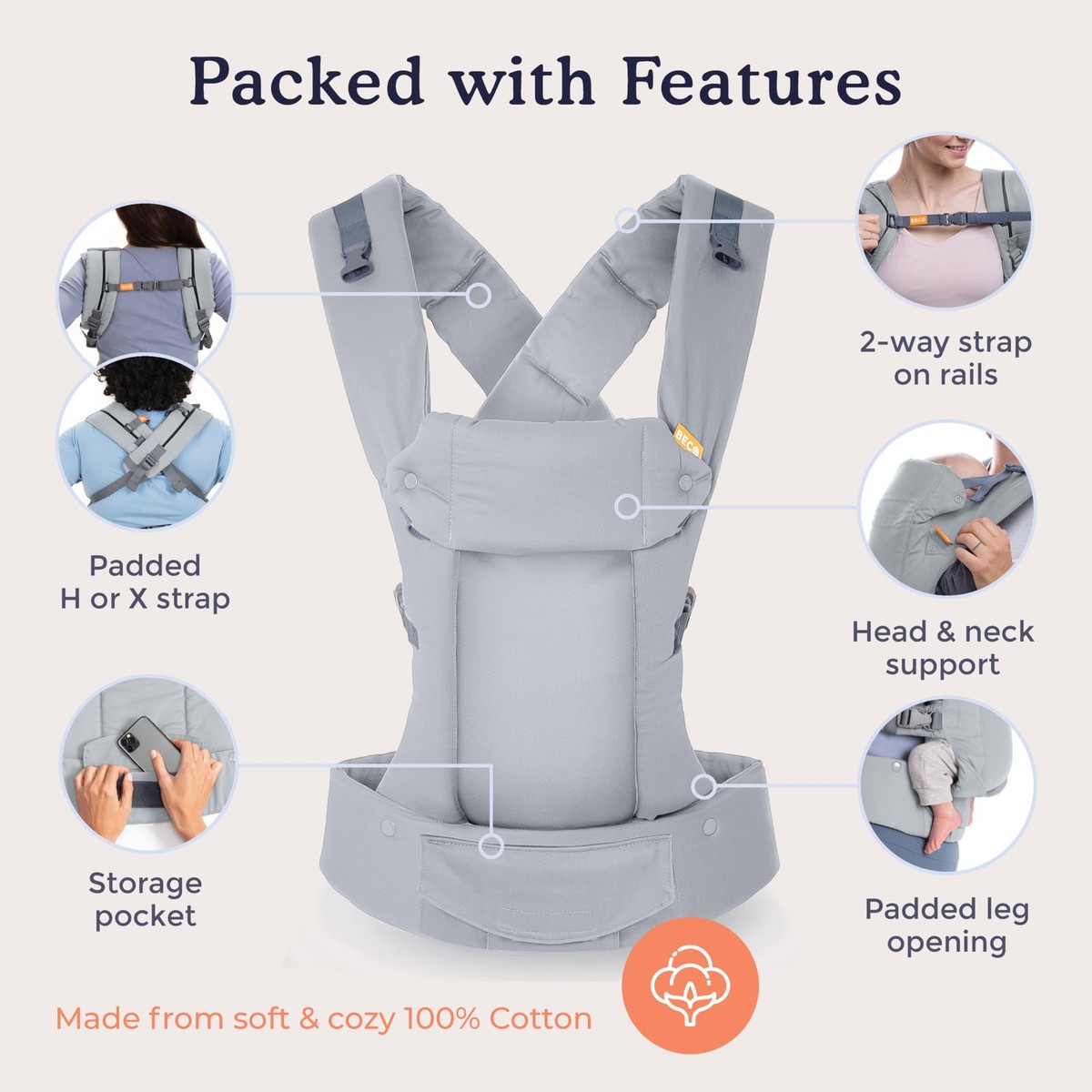 Beco Gemini in Baby Carrier Solid Grey 100 Cotton for sale