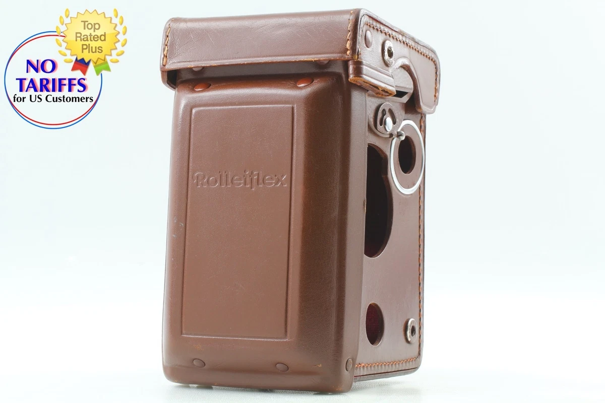 Sac Photo Vintage Allemand – Cuir Marron Rigide, Pour Appareil TLR Rolleiflex, Années 1980